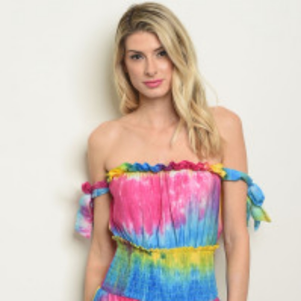 🌅Off The Shoulder Tye Dye Multicolored Romper